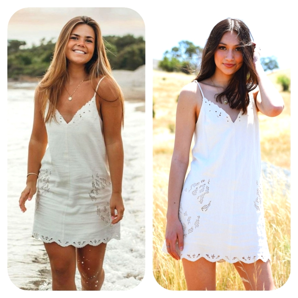 ASTR Sleeveless Embroidered Eyelet Shift Mini Dress Cream White Large